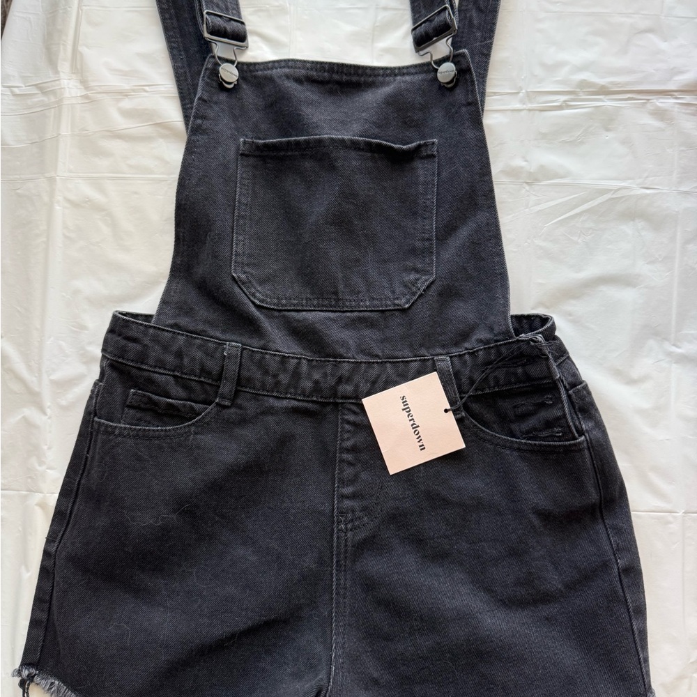 superdown Charcoal Denim Overall Shorts
